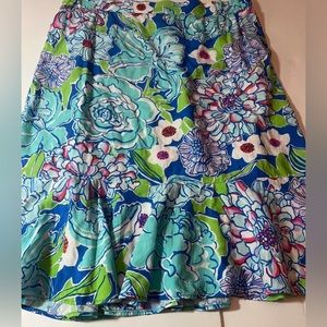 Lilly Pulitzer Abella Skirt Worth Blue May Flowers Ruffle Trim Pull On Size Med.